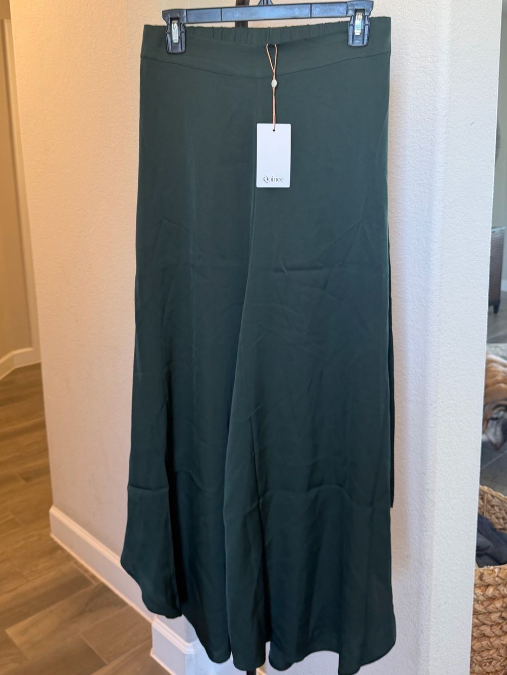 Quince Washable Stretch Silk Palazzo Pants / Forest Green / S